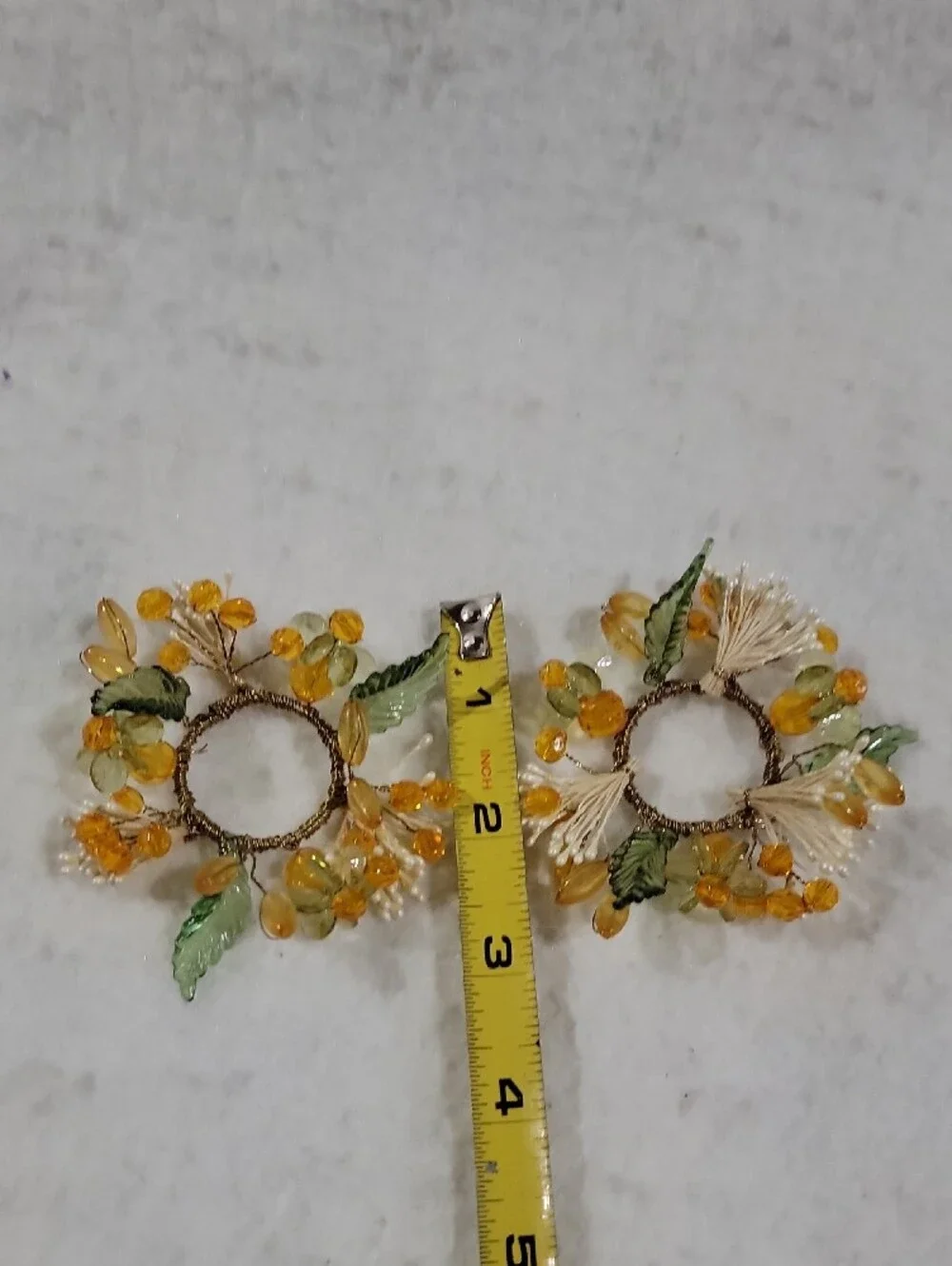 Handcrafted Yellow & Green Bead Floral Candle Rings